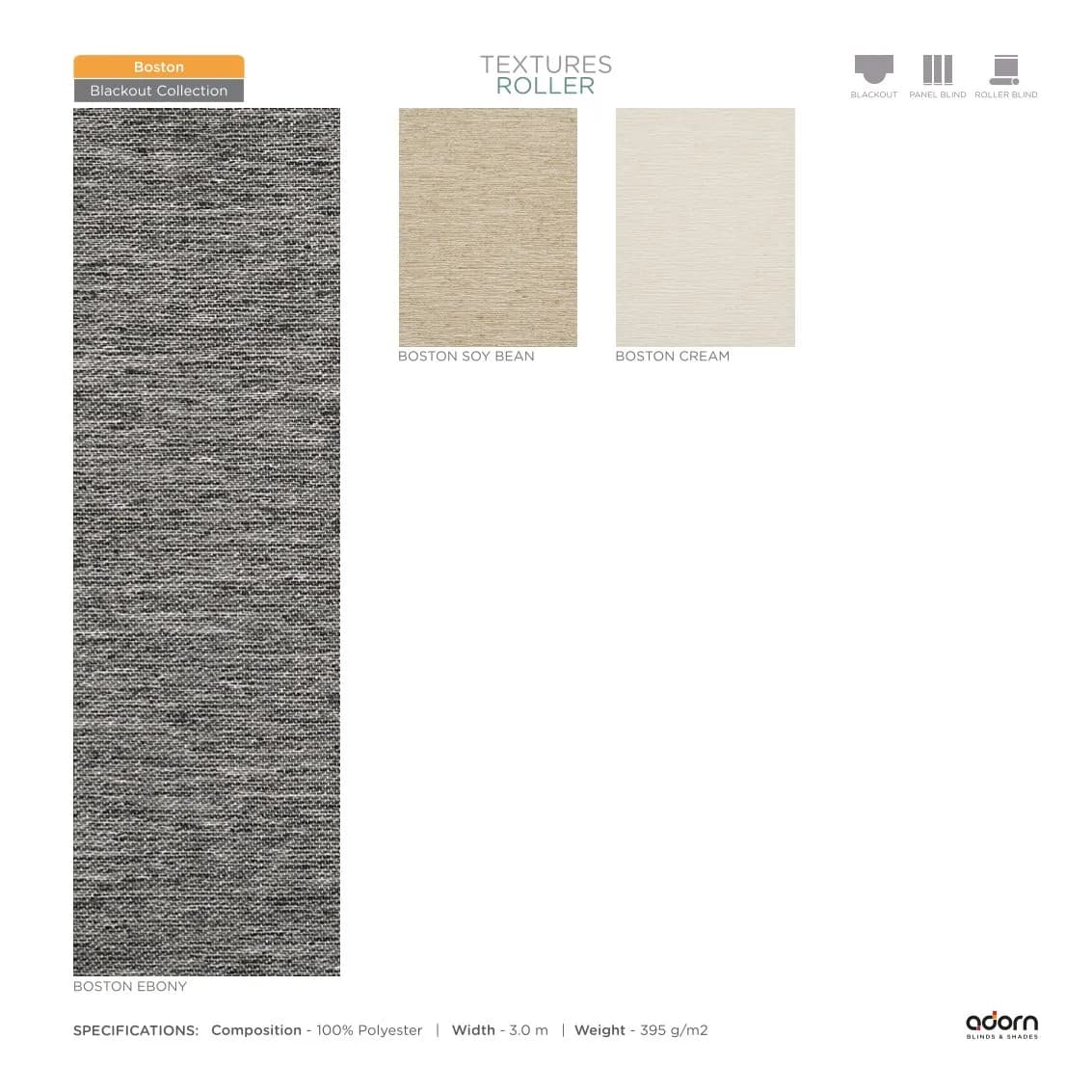 AD Cortina Textured Roller Blind – Boston Ebony