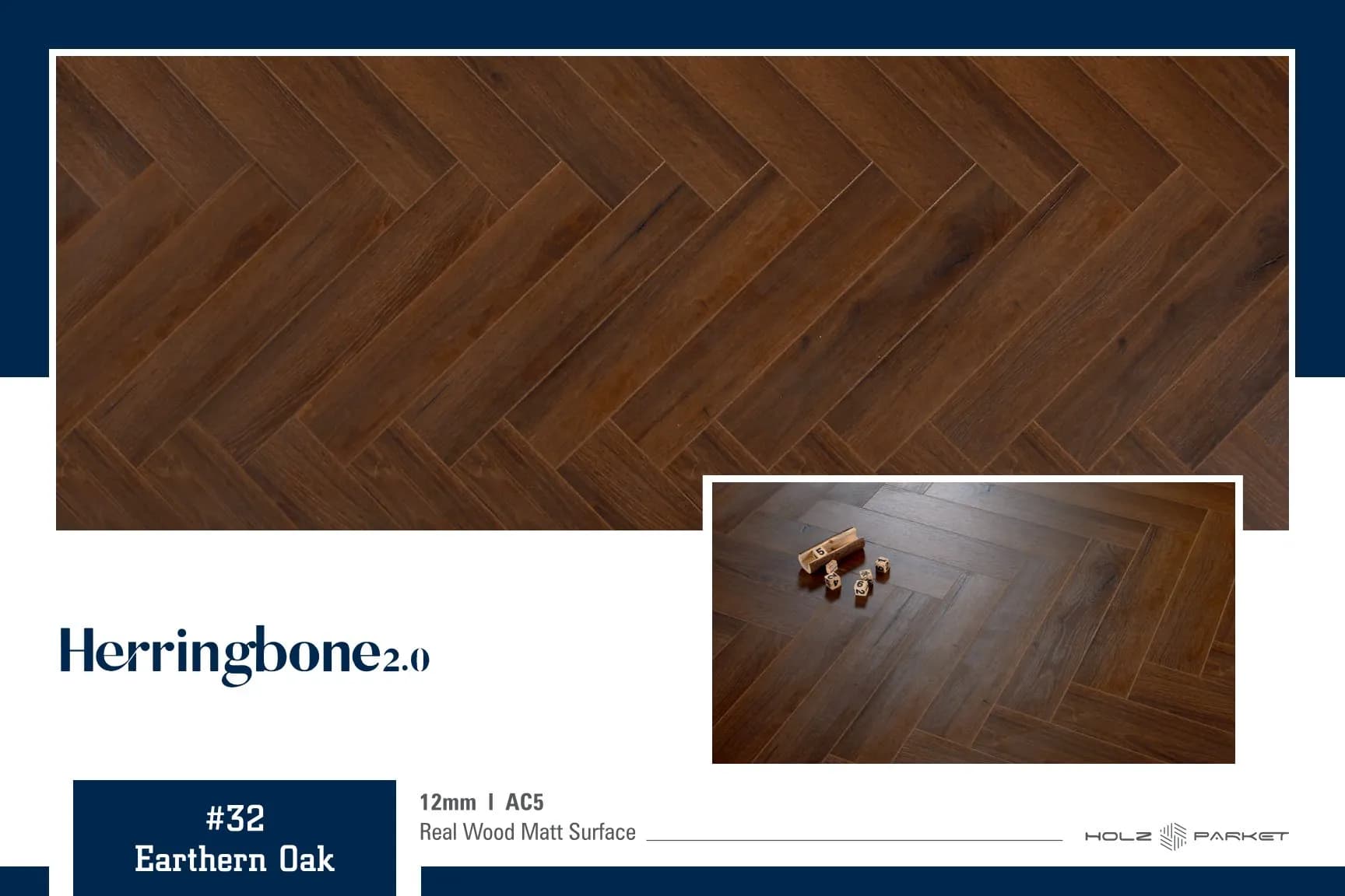 Kaara Herringbone Laminate Flooring – 12mm #32- Earthern oak