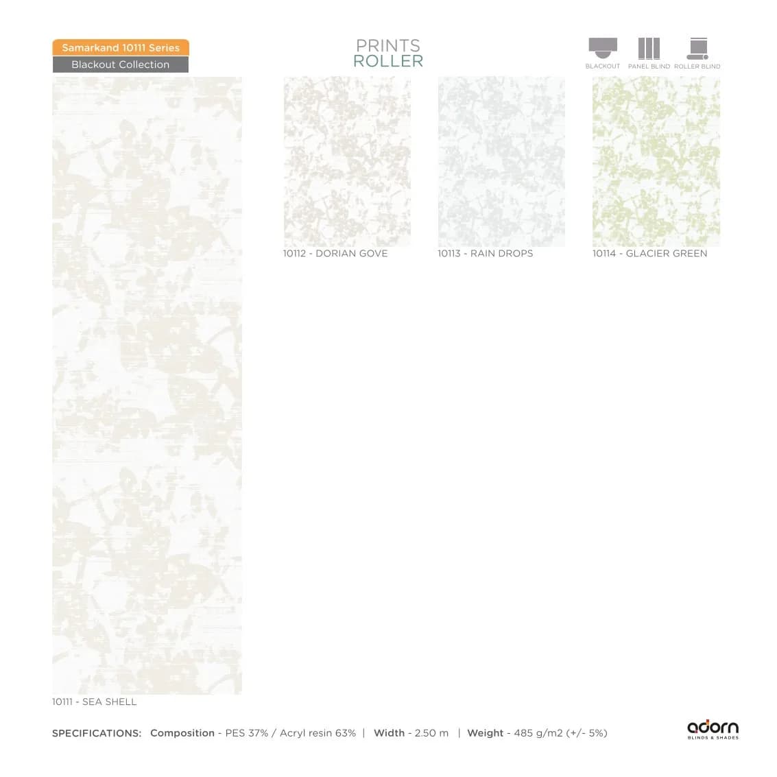 AD Cortina Collection VOL-3 Printed Roller Blinds - 10111- SEA SHELL