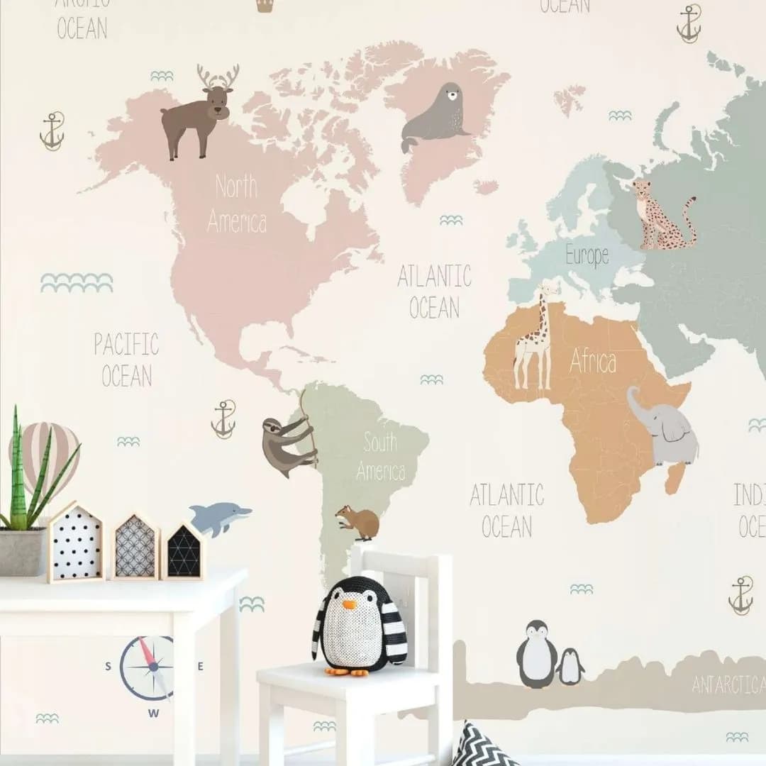 Kids Wallpaper Collection | Pastel World Map