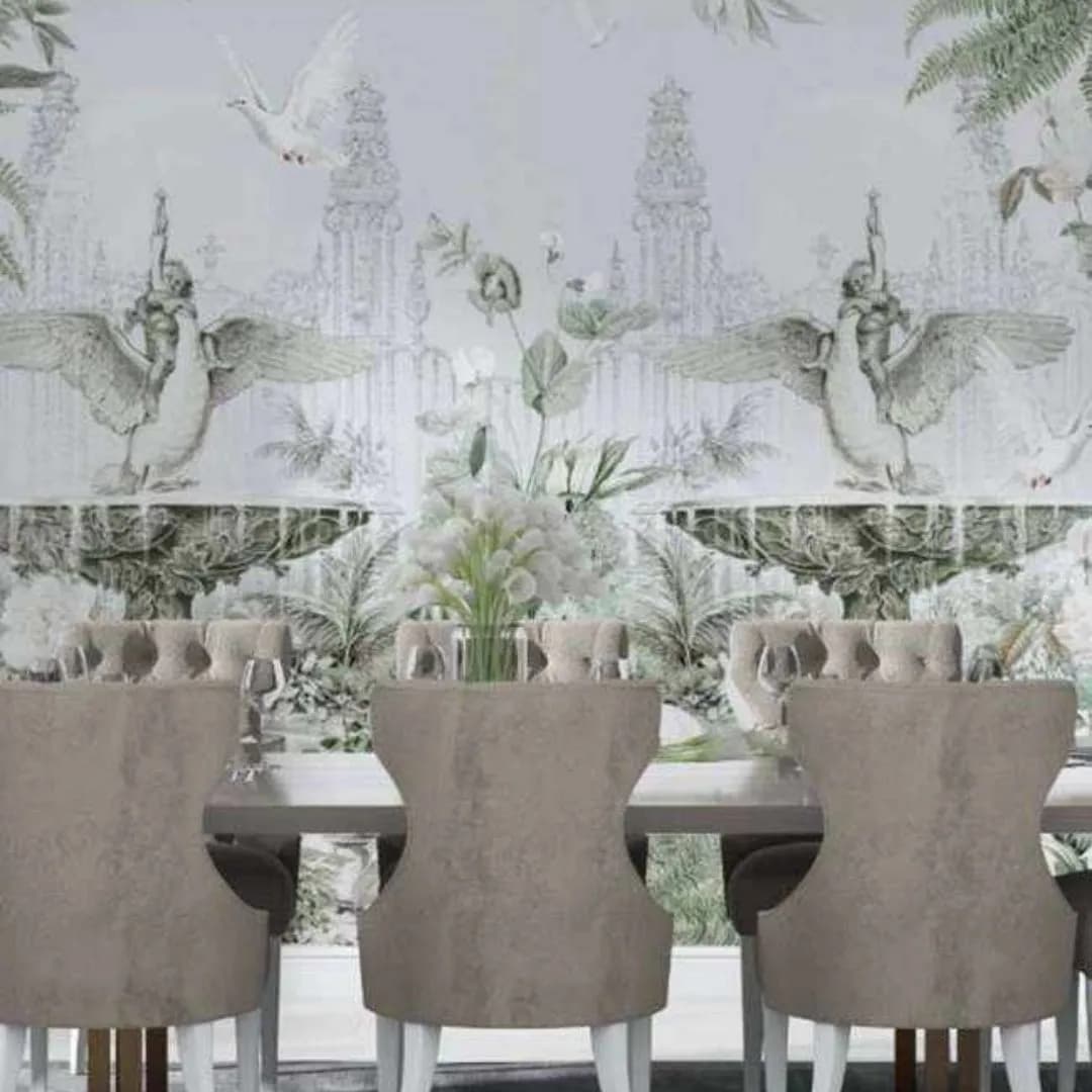 Exquisite Vintage Fountain Tropical Wallpaper Collection