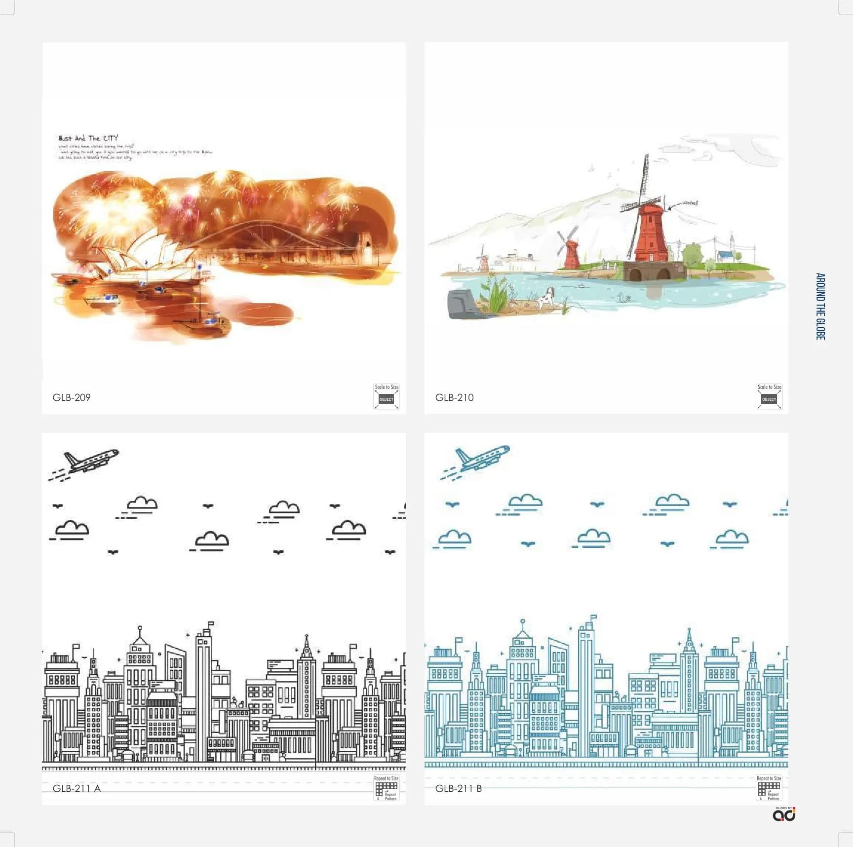 AD Printed Roller Blinds – Around the Globe Design GLB-209