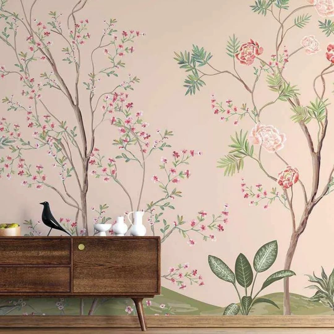 Palm Leaves Chinoiserie Wallpaper - Exotic Tropical Custom Designs