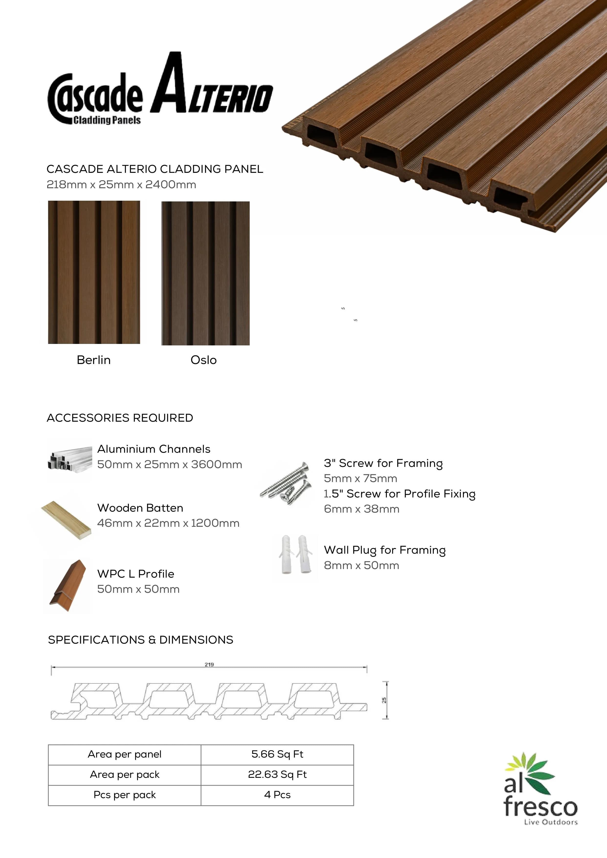 CASCADE Alterio CLADDING PANEL  218mm x 25mm x 2400mm