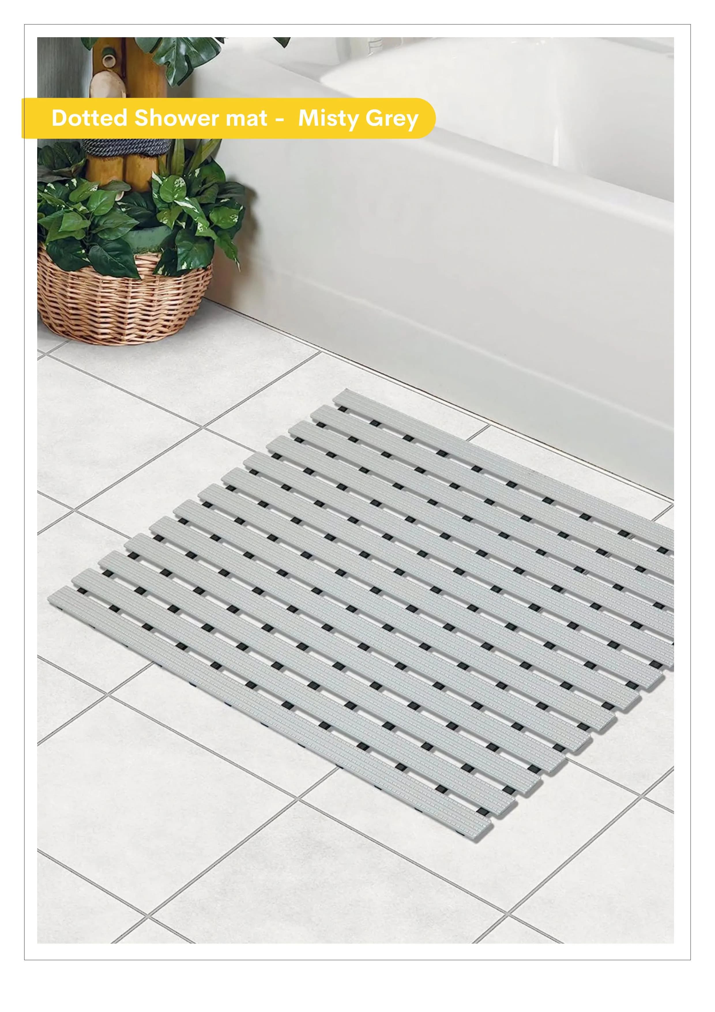 Ribbed Shower Mat - Marine Blue & Misty Grey