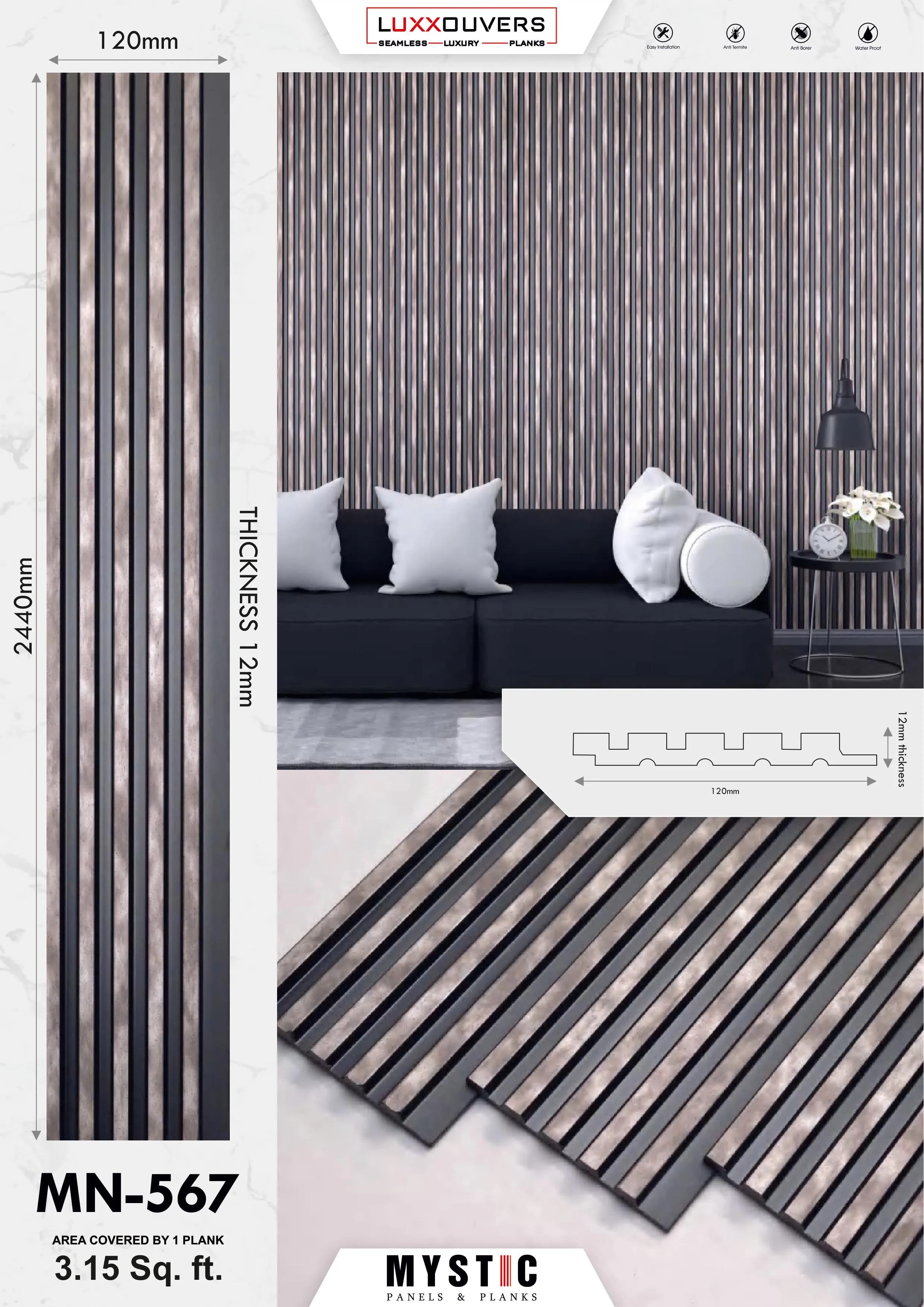 MN-167 Wall Panelling Tuscany Charcoal | Stylish Interior Design