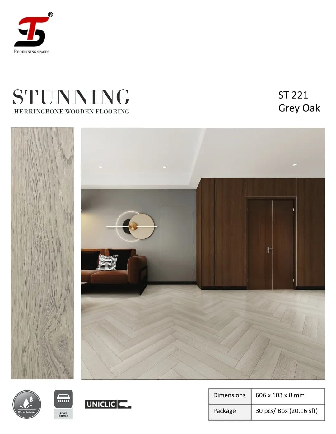 ST 221 grey oak-Stunning 8mm Herringbone Wooden Flooring