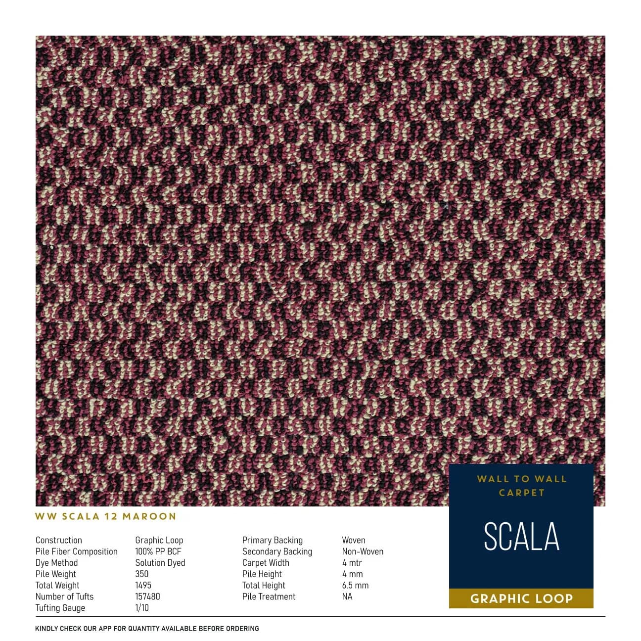 Divine Scala Carpet Roll 12' - Maroon
