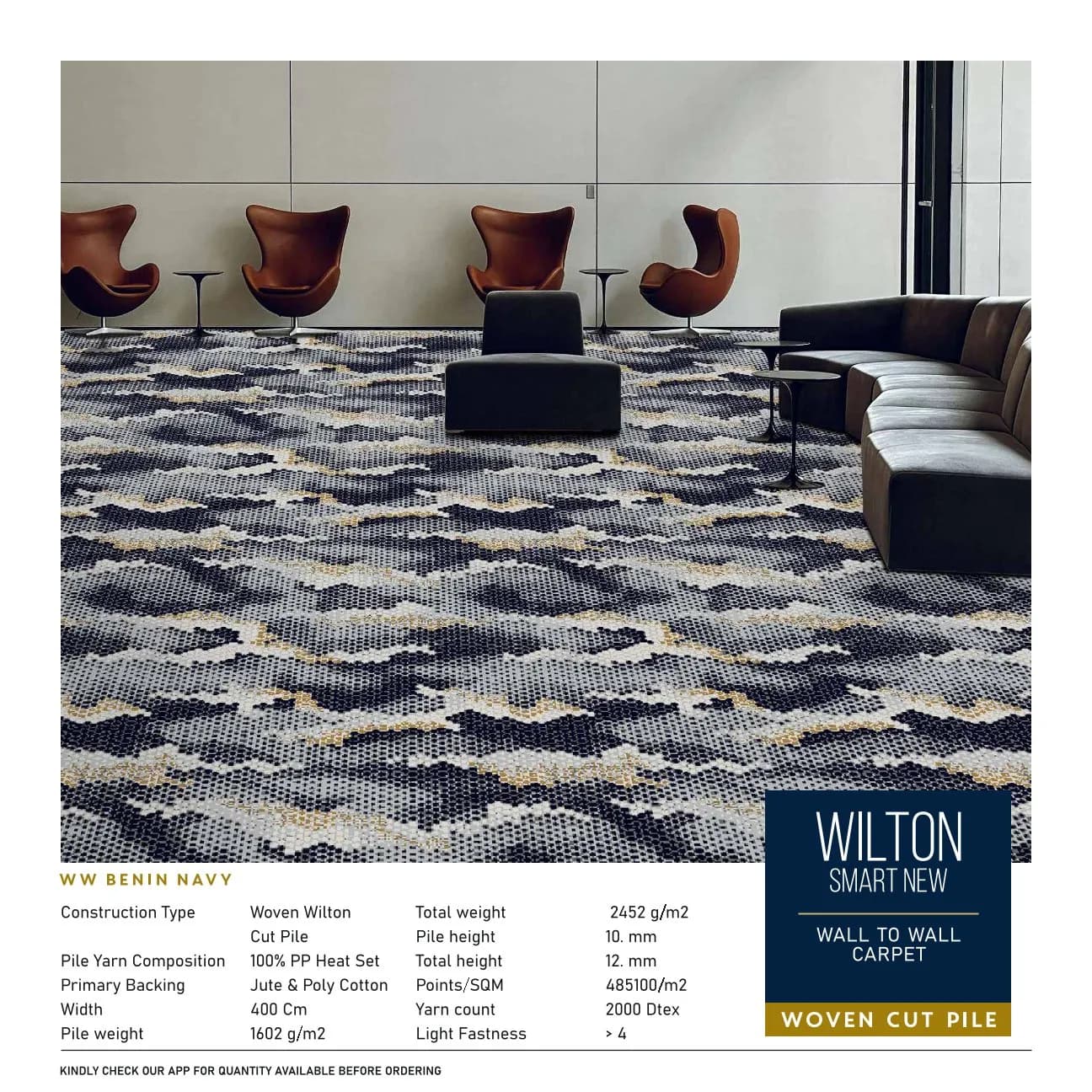 Divine Wilton Smart New Benin Navy Carpet Roll