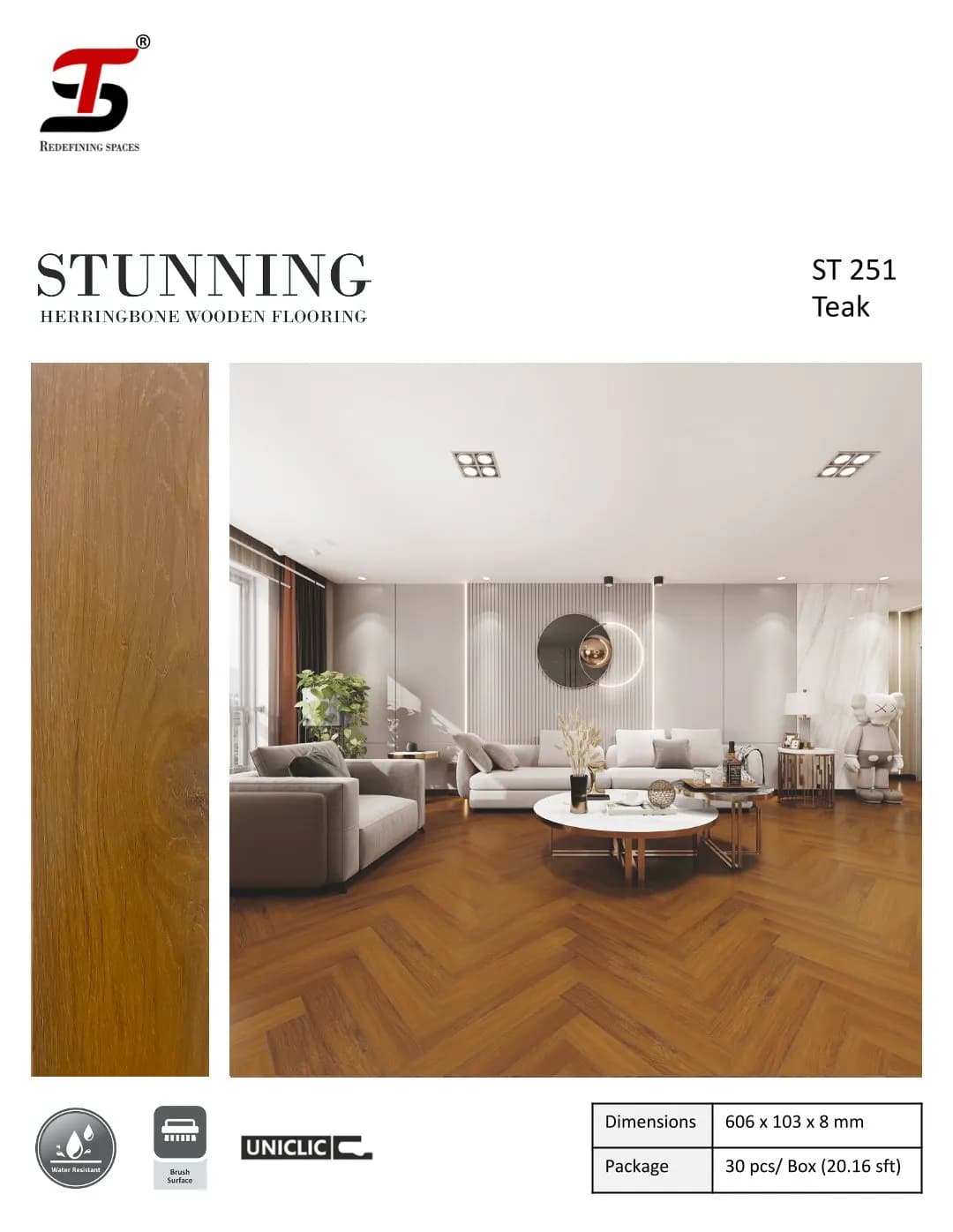 ST 251 Teak-Stunning 8mm Herringbone Wooden Flooring
