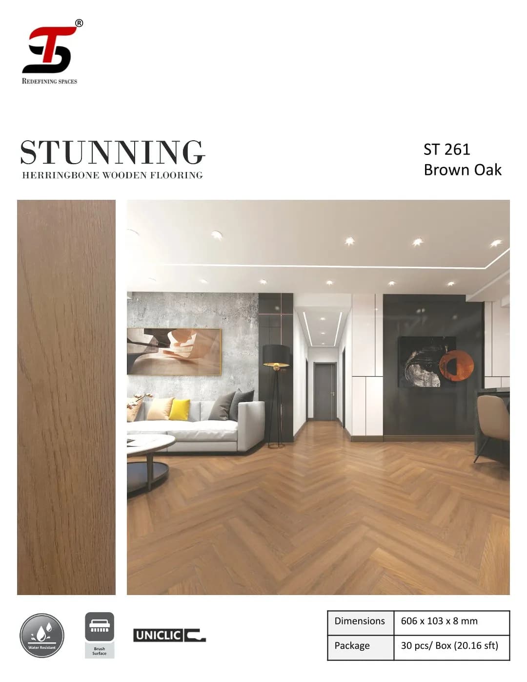 ST 261 Brown Oak-Stunning 8mm Herringbone Wooden Flooring