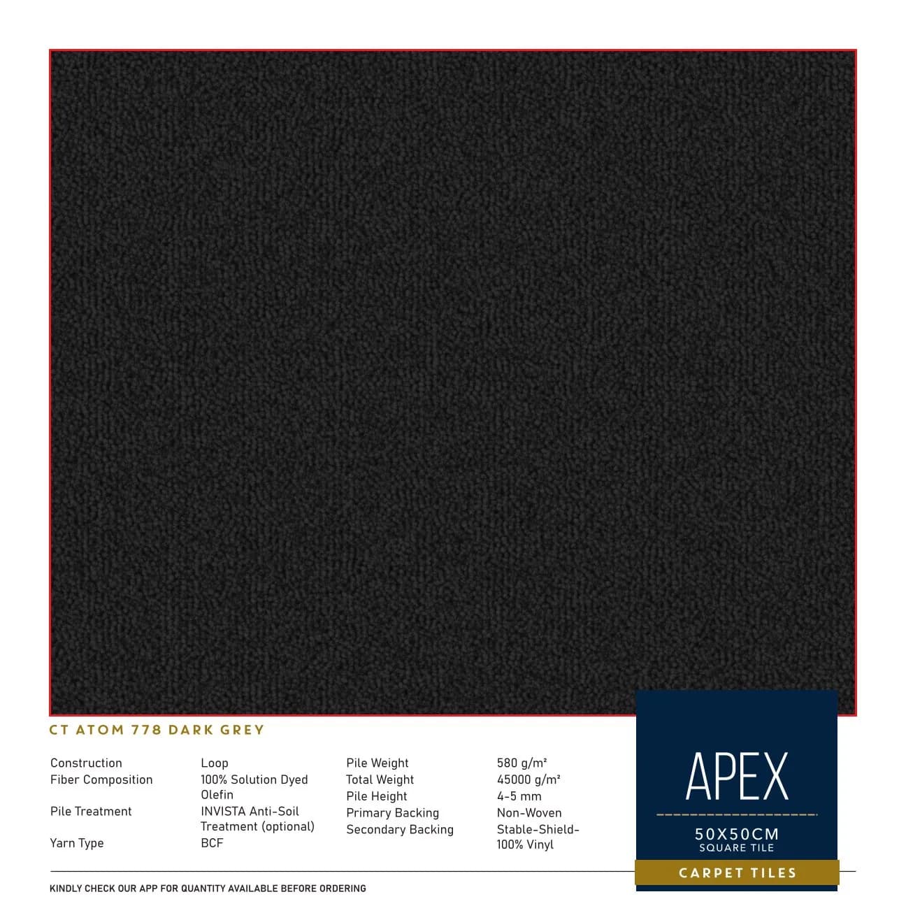 778 Dark Grey Apex Carpet Tile 50x50cm – Durable Flooring