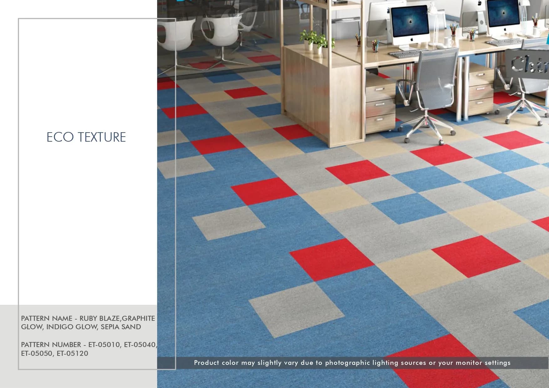 RUBY BLAZE,GRAPHITE GLOW, INDIGO GLOW, SEPIA SAND ET-05010 Eco Texture Excel Prime Carpet Tile - Durable & Stylish