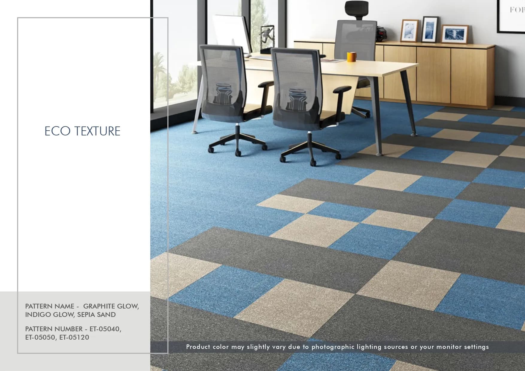 GRAPHITE GLOW, INDIGO GLOW, SEPIA SAND ET-05040 Eco Texture Excel Prime Carpet Tile - Durable & Stylish