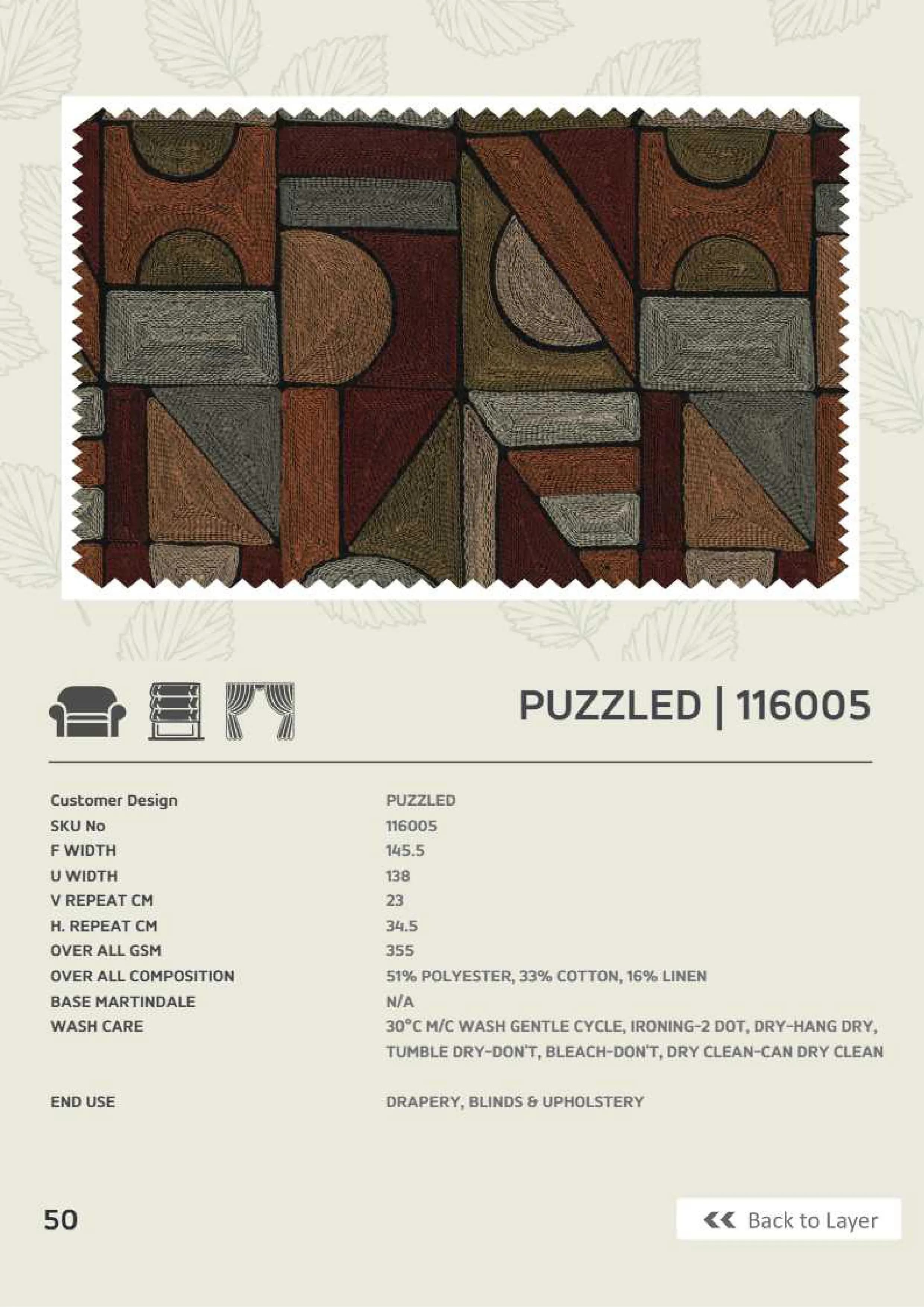 Puzzled 116005 Linen Fabric – Intricate Modern Design