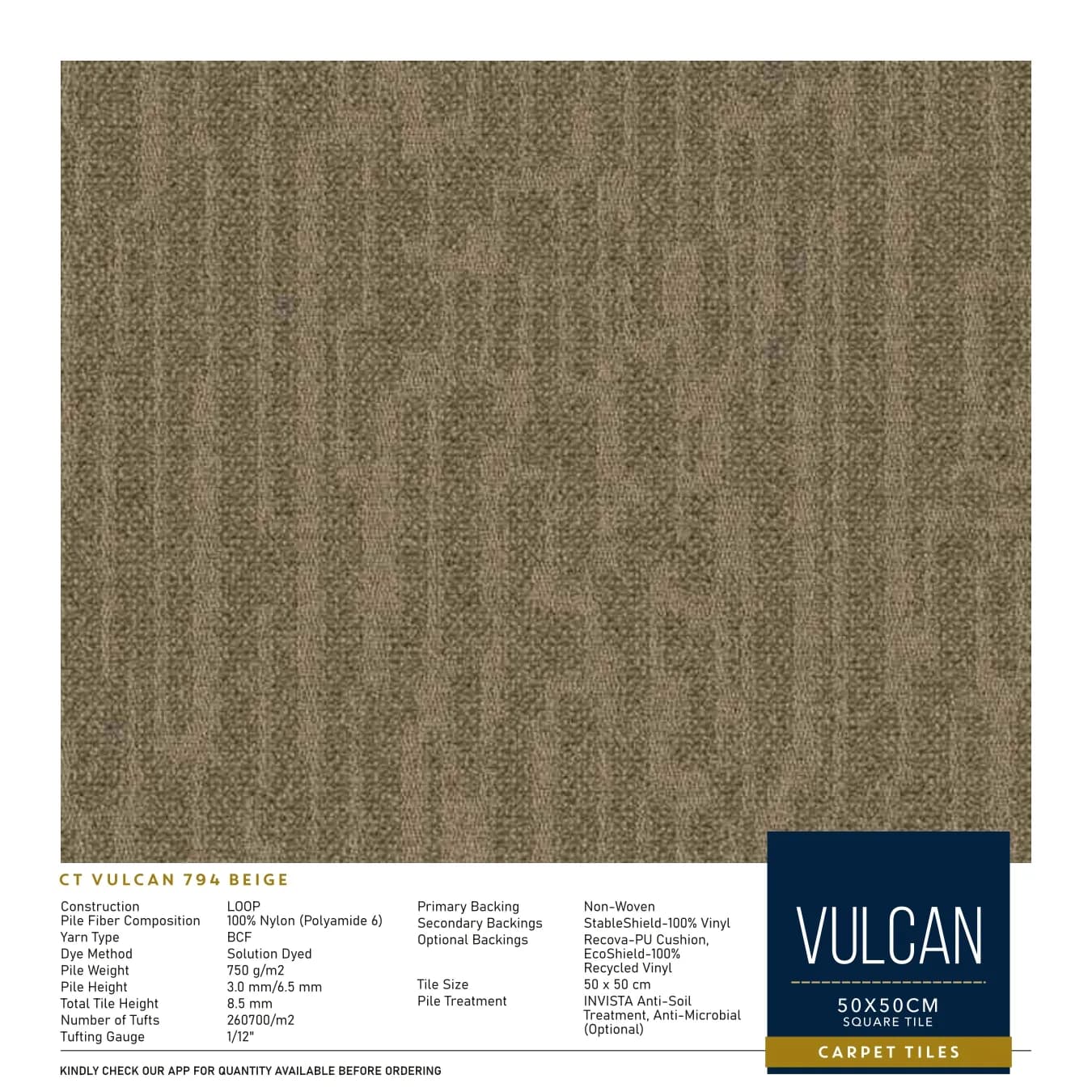 CT Vulcan 794 Light Beige Divine Carpet Tile