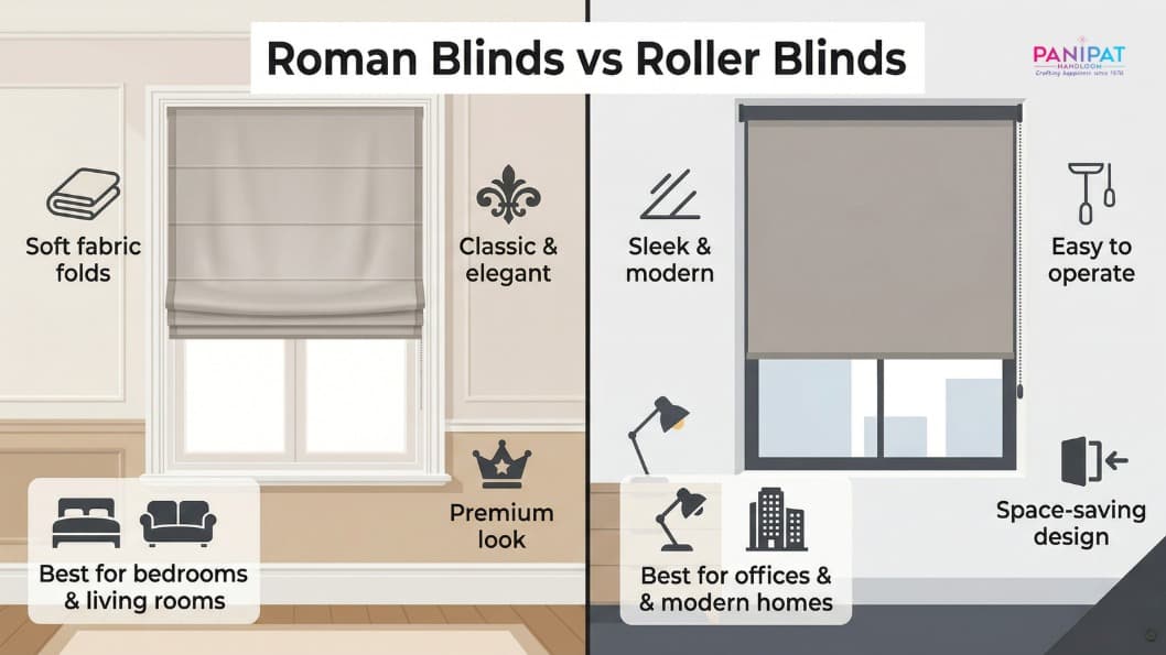 Roman Blinds vs Roller Blinds: Complete Buying Guide