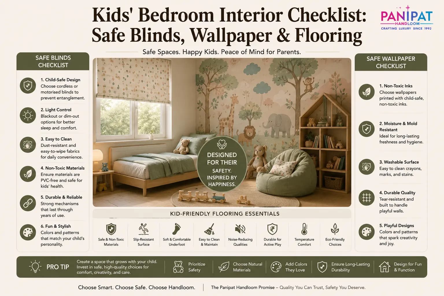 Kids' Bedroom Interior Checklist: Safe Blinds, Wallpaper & Flooring