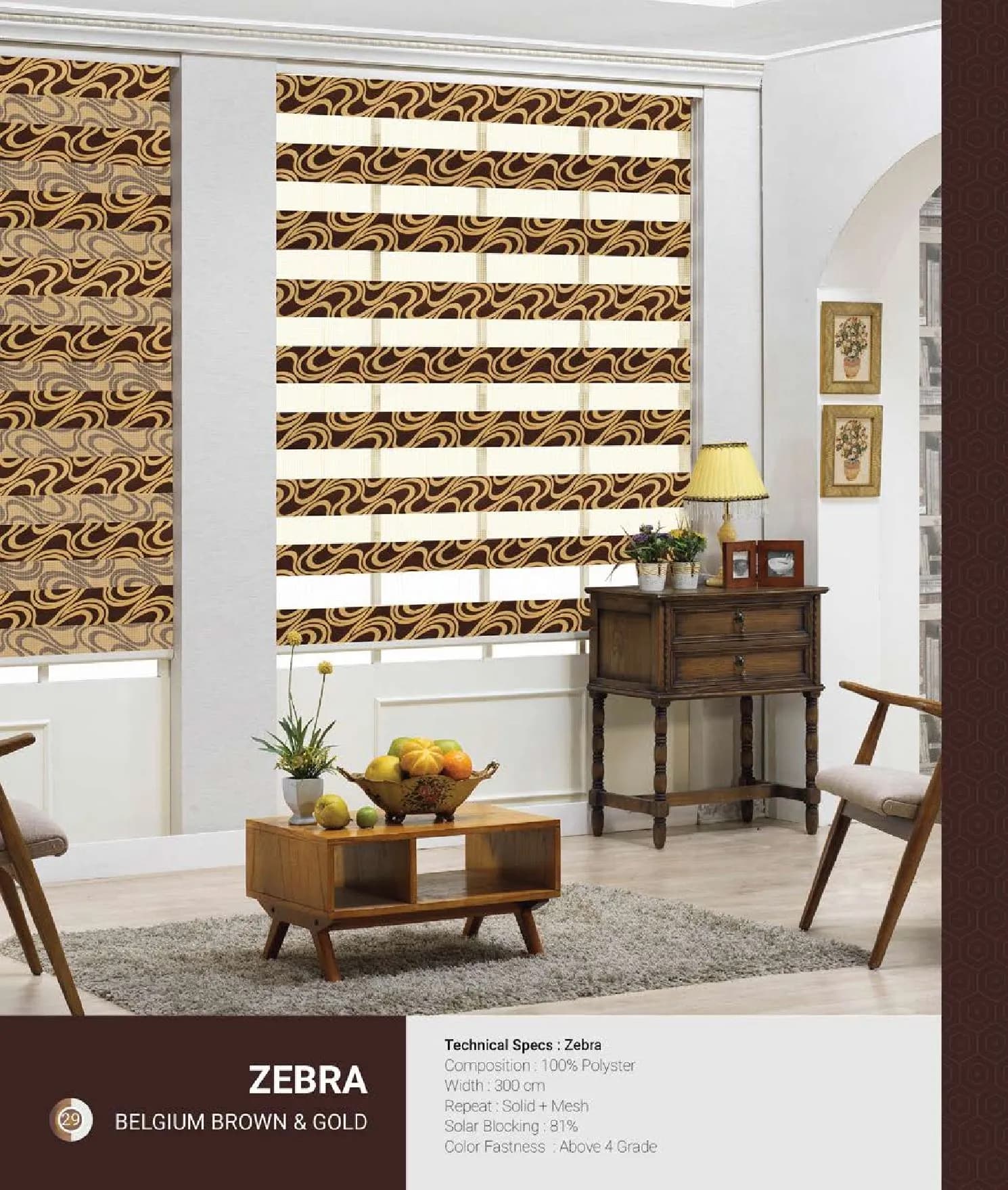 Johnson Zebra Window Blinds BELGIUM BROWN & GOLD
