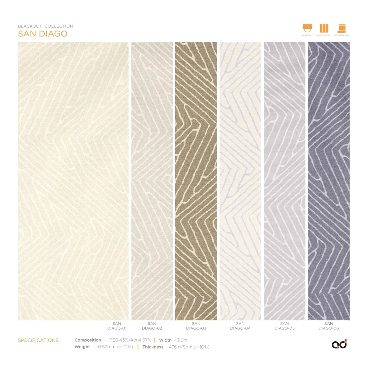 AD Roller Blind San Diago Blackout Collection