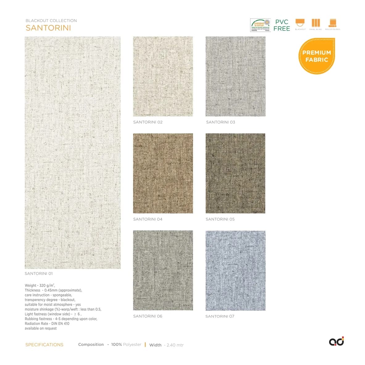 AD Roller Blind Santorini Blackout Collection