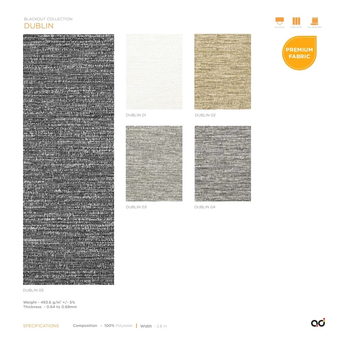 AD Roller Blind Dublin Blackout Collection