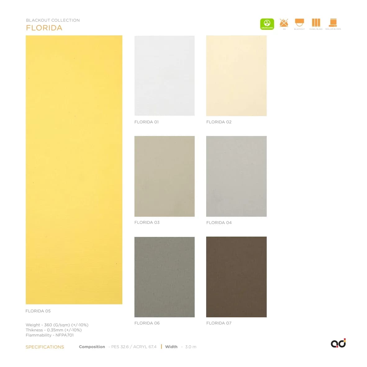 AD Roller Blind Florida Blackout Collection
