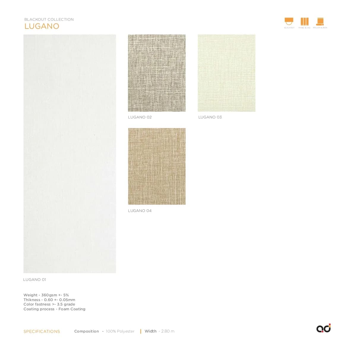 AD Roller Blind Lugano Blackout Collection
