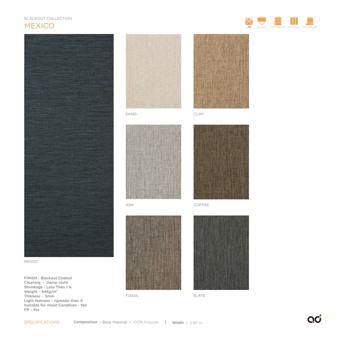 AD Roller Blind Mexico Blackout Collection