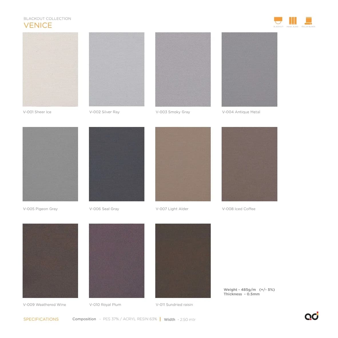 AD Roller Blind Venice Blackout Collection