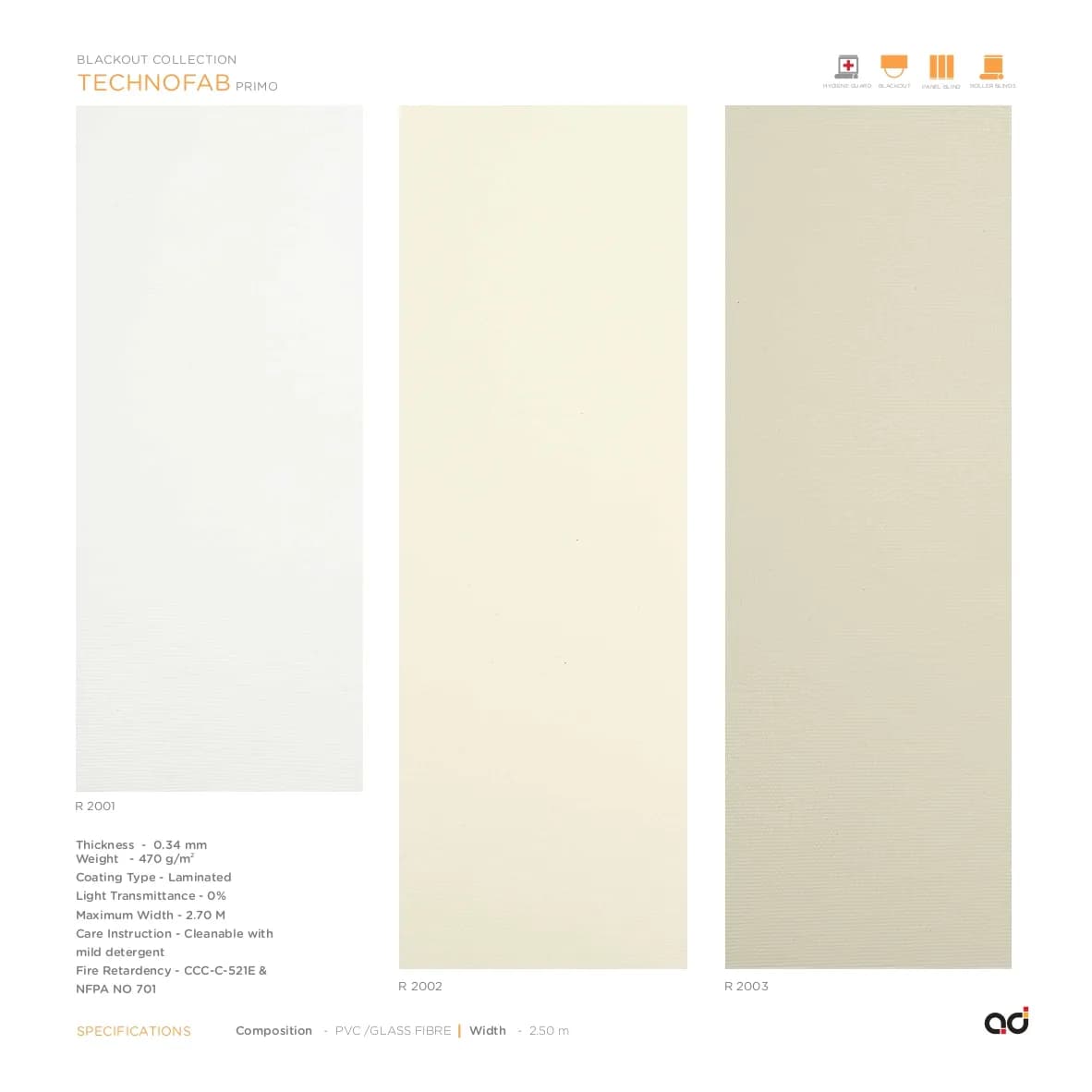 AD Roller Blind Technofab Primo Blackout Collection