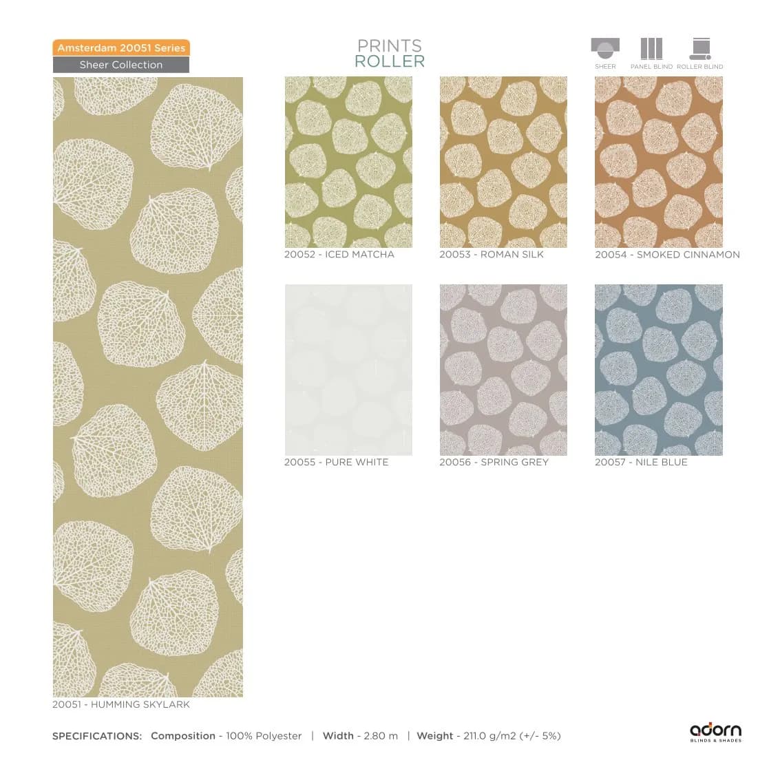 AD Cortina Collection VOL-3 Printed Roller Blinds - 20051- Humming Skylark