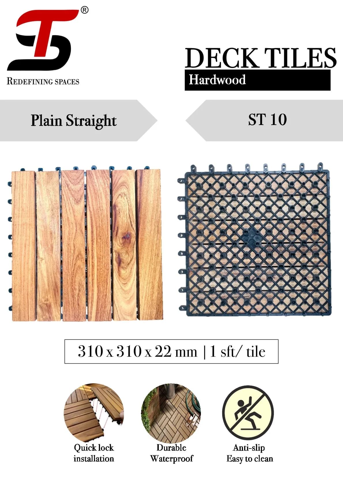 ST Homecraft Hardwood Deck Tiles ST-10 – Straight