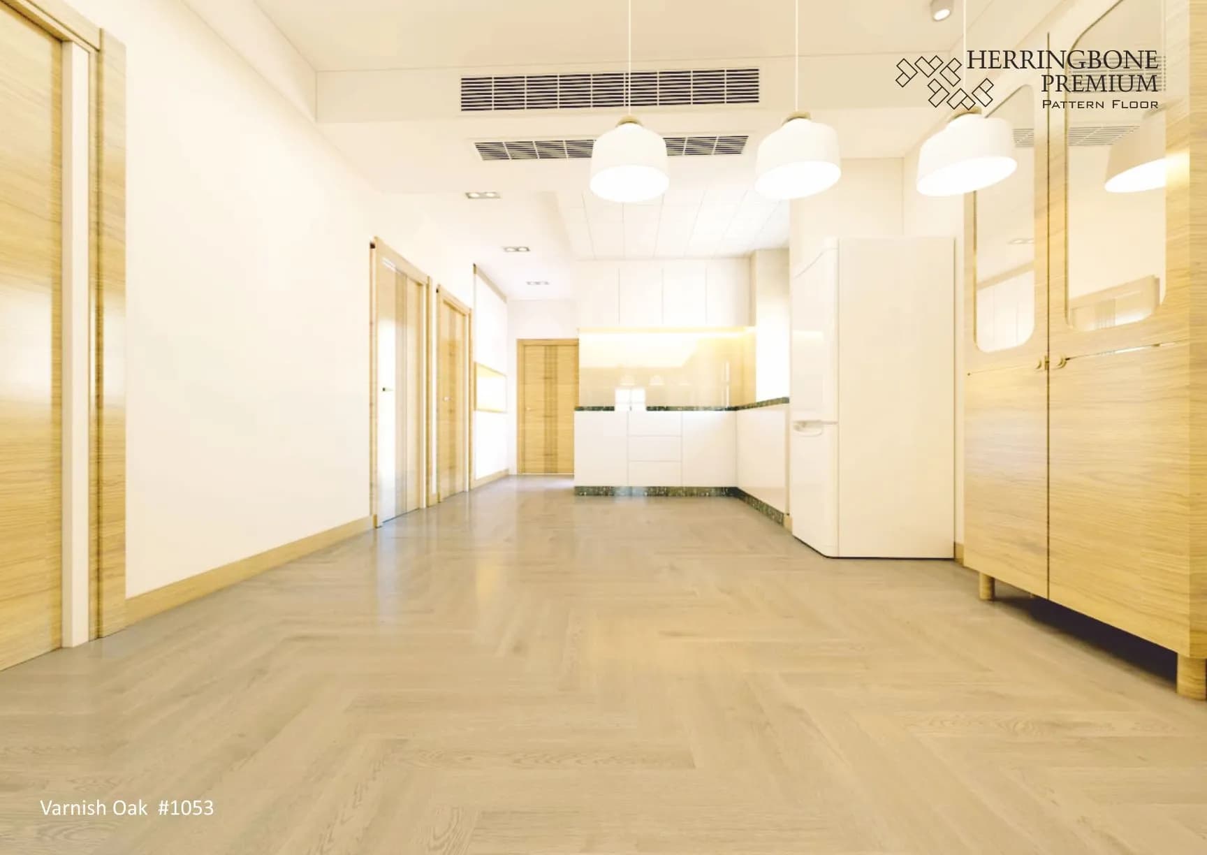 Varnish Oak #1053 Herringbone Flooring | 12mm Premium