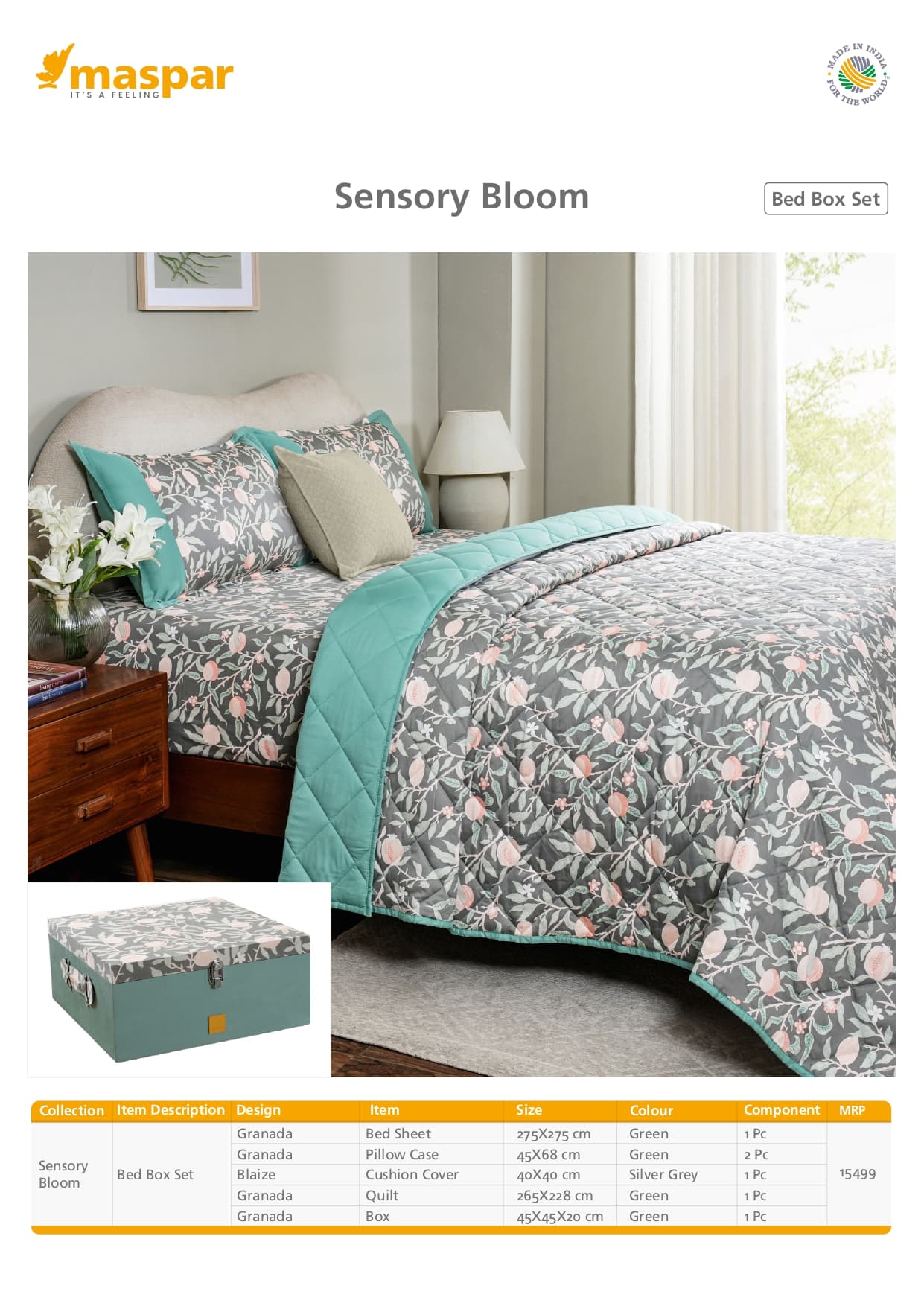 Granada Bed Box Set - Green & Silver Grey