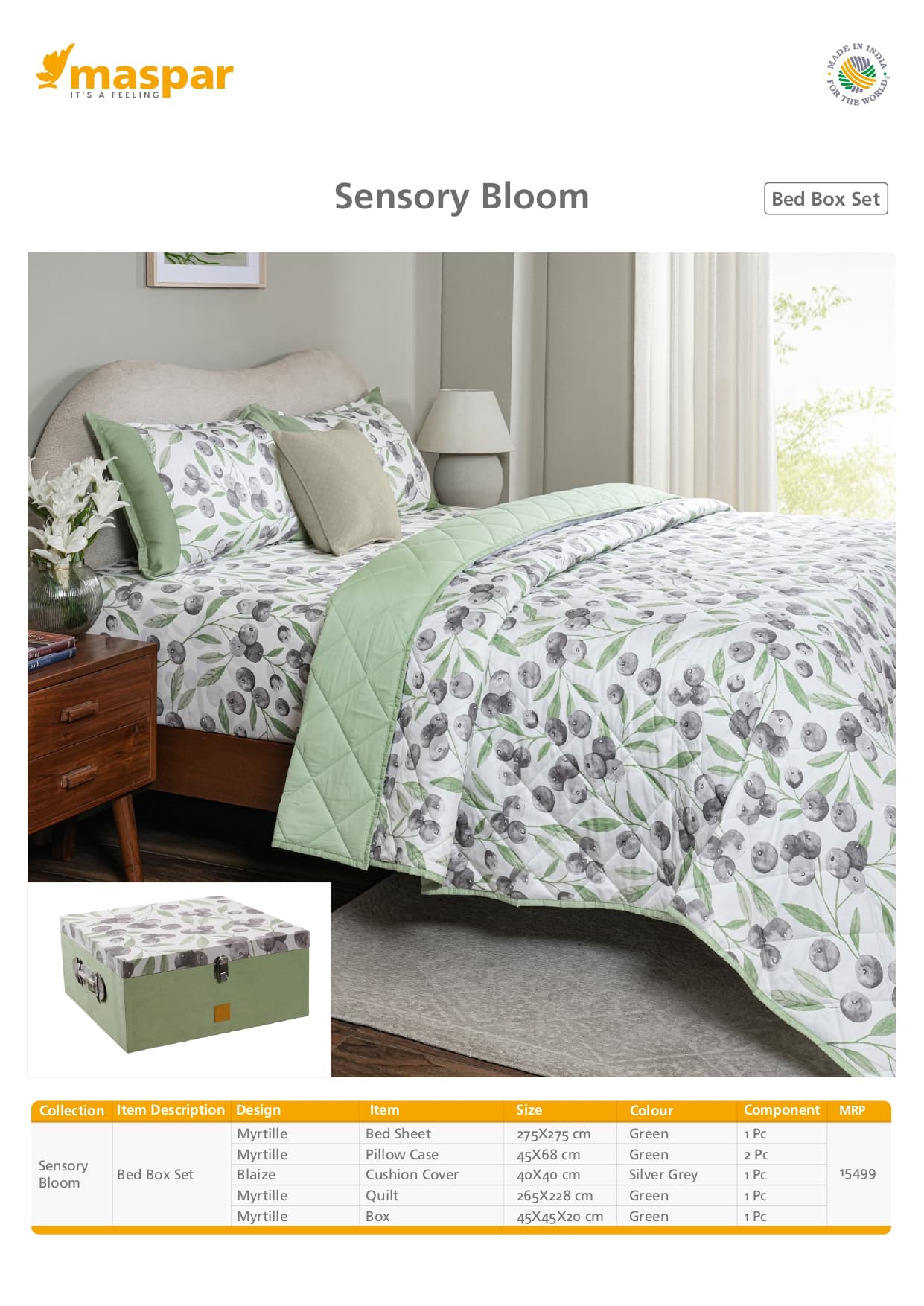 Myrtille Bed Box Set - Green & Silver Grey