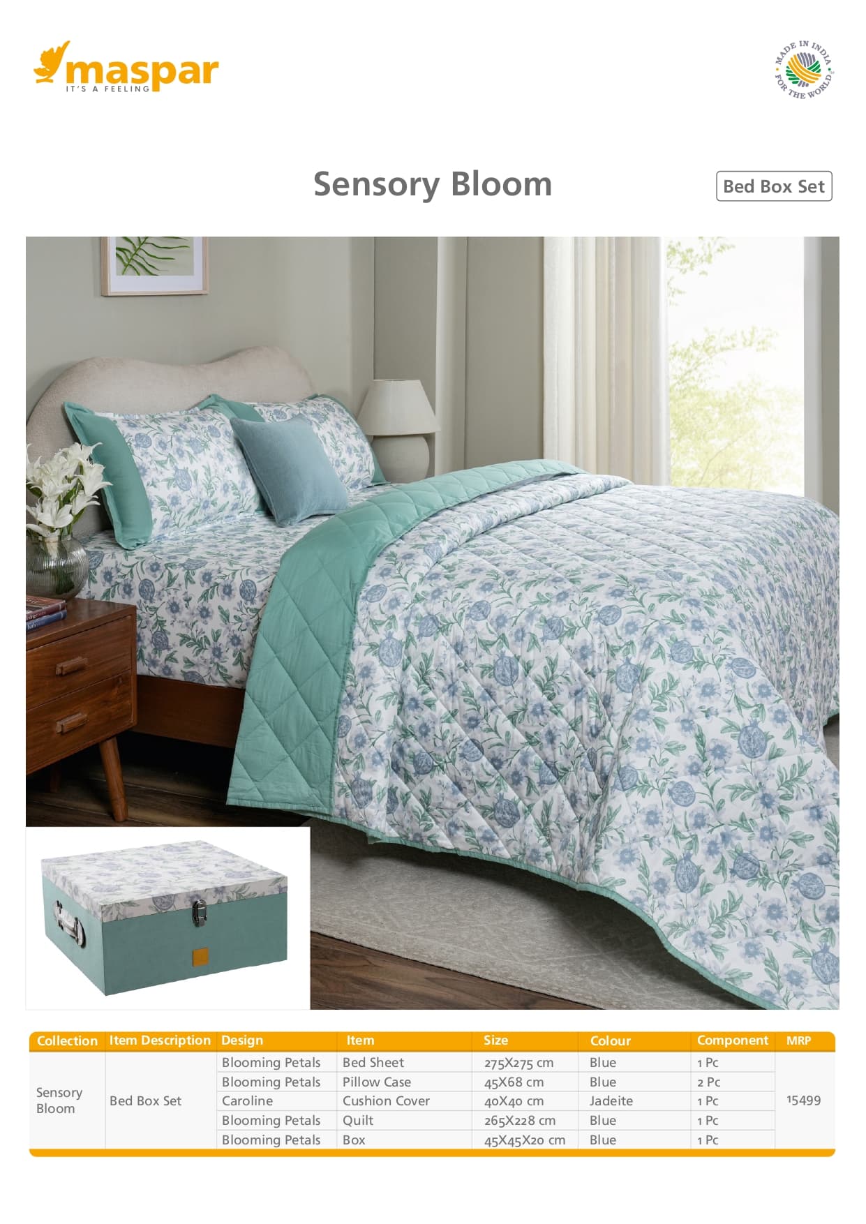 Blooming Petals Bed Box Set - Blue & Jadeite