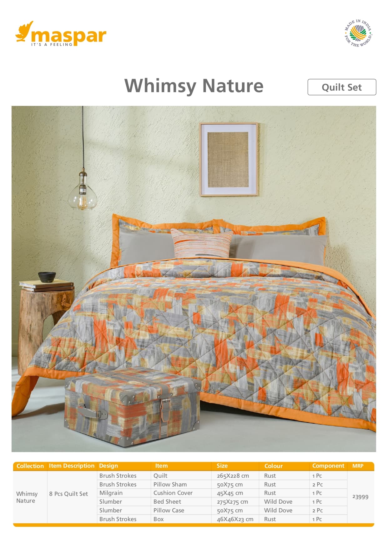 Rust Brush Strokes - 8 Pcs Quilt Set