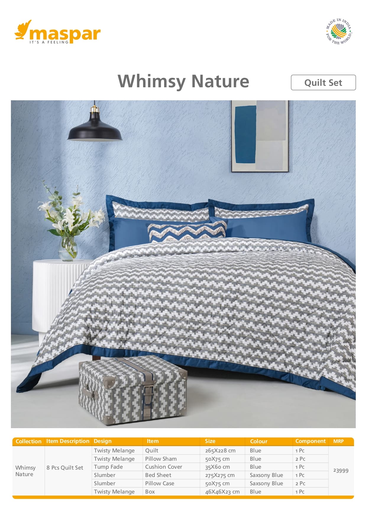Blue Twisty Melange - 8 Pcs Quilt Set