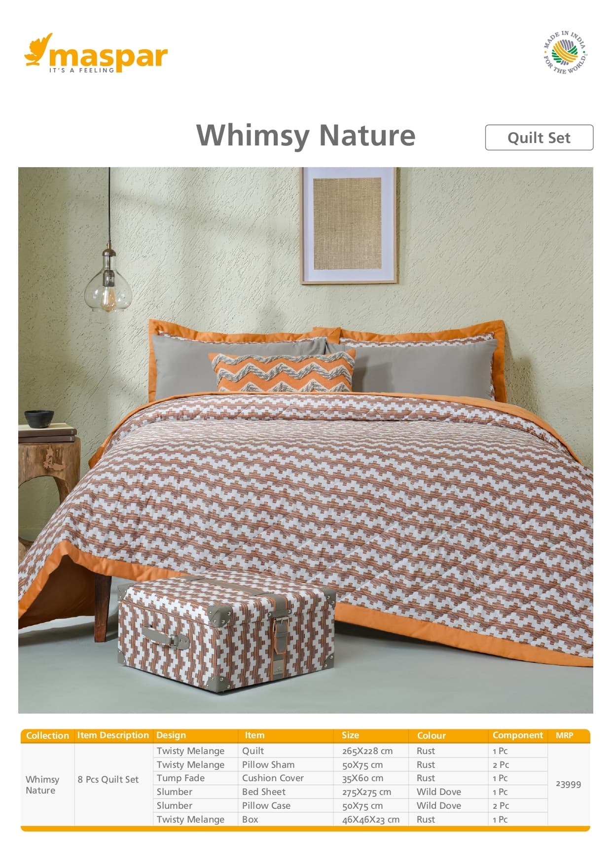Rust Twisty Melange - 8 Pcs Quilt Set