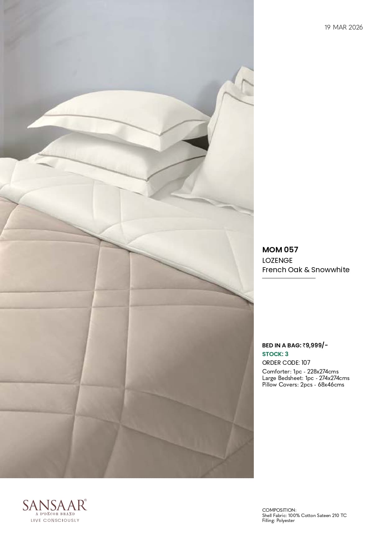 MOM 057 LOZENGE French Oak & Snowwhite