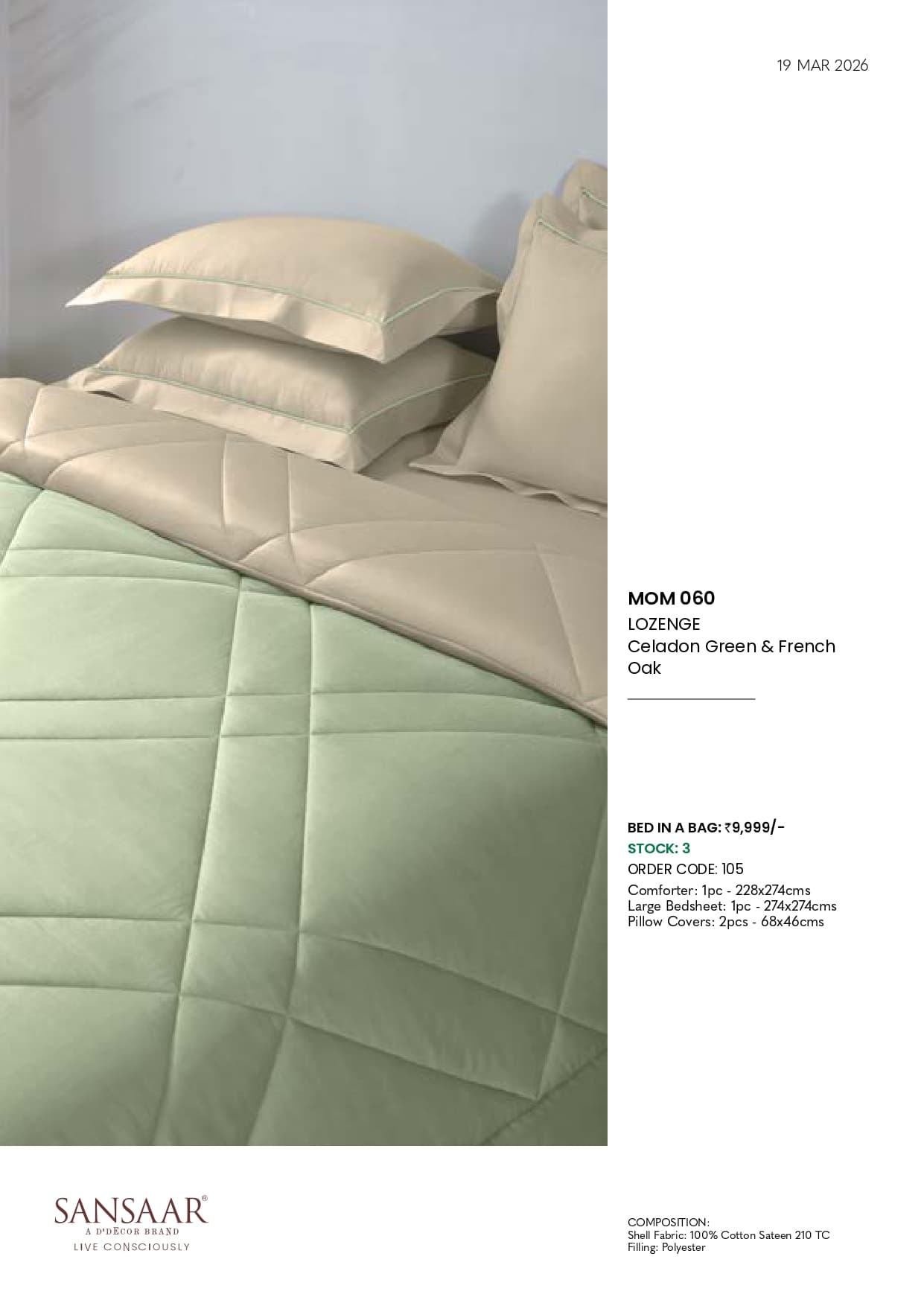 MOM 060 LOZENGE Celadon Green & French Oak