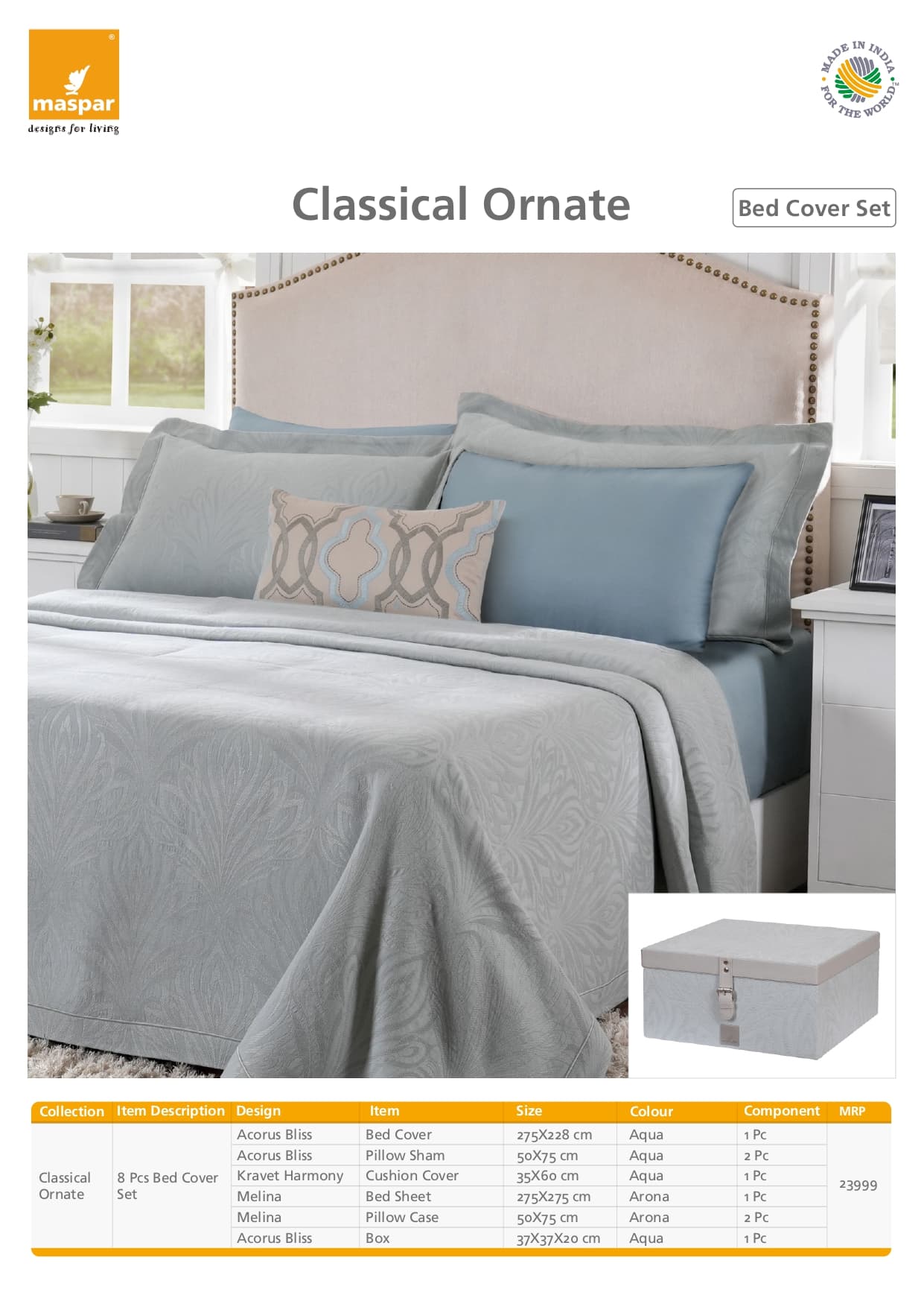 Acorus Bliss 8 Pcs Bed Cover Set - Aqua & Arona