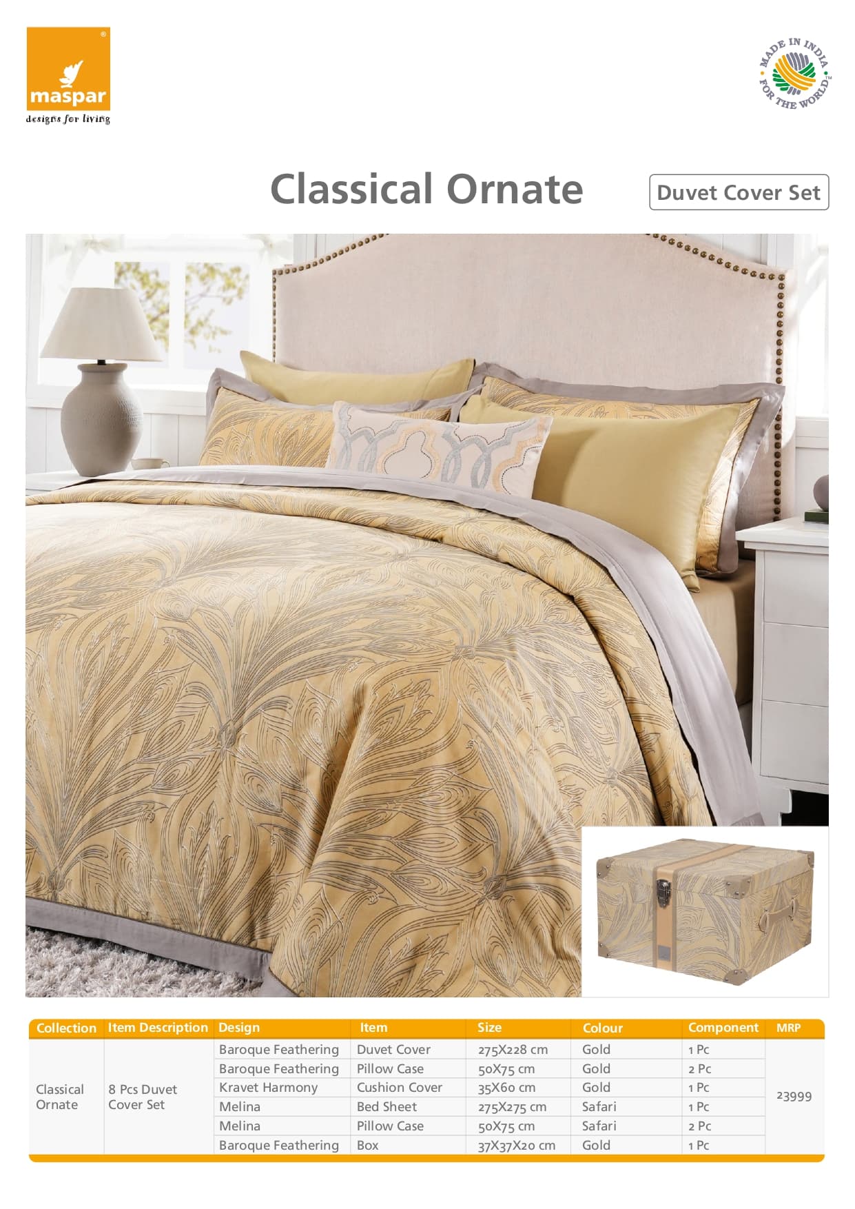 Baroque Feathering 8 Pcs Duvet Cover Set - Gold & Safari