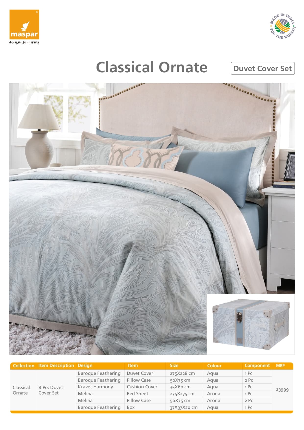Baroque Feathering 8 Pcs Duvet Cover Set - Aqua & Arona