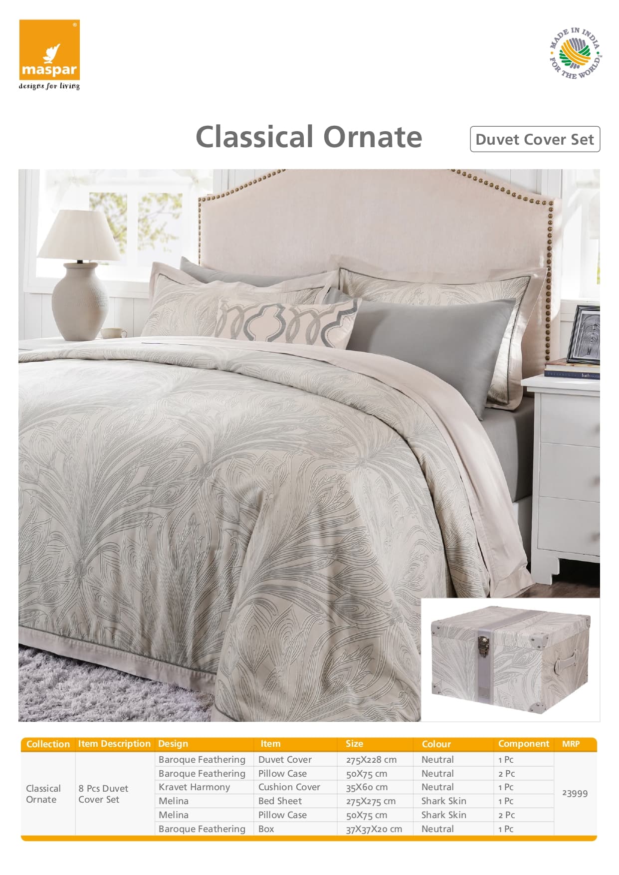 Baroque Feathering 8 Pcs Duvet Cover Set - Neutral & Shark Skin