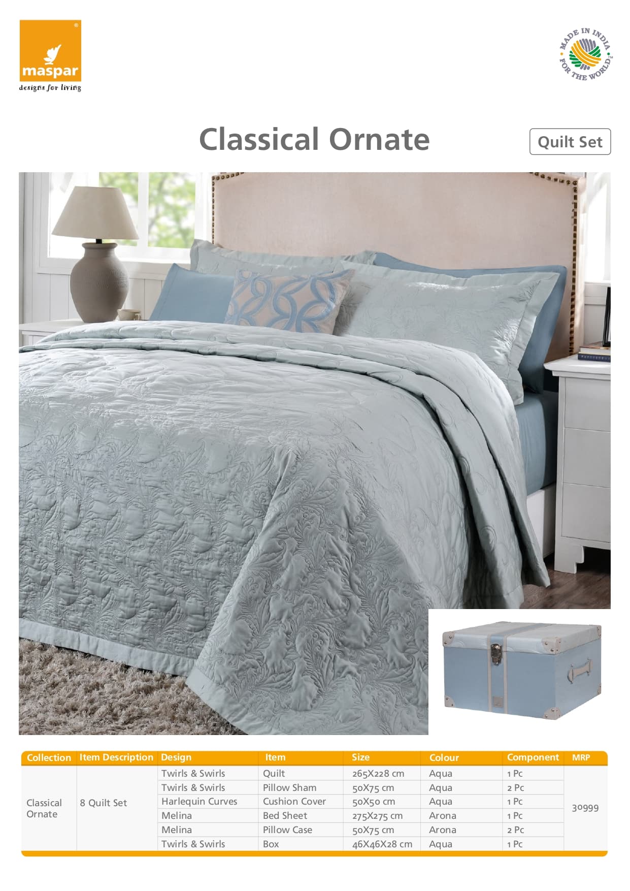 Twirls & Swirls 8 Pcs Quilt Set - Aqua & Arona