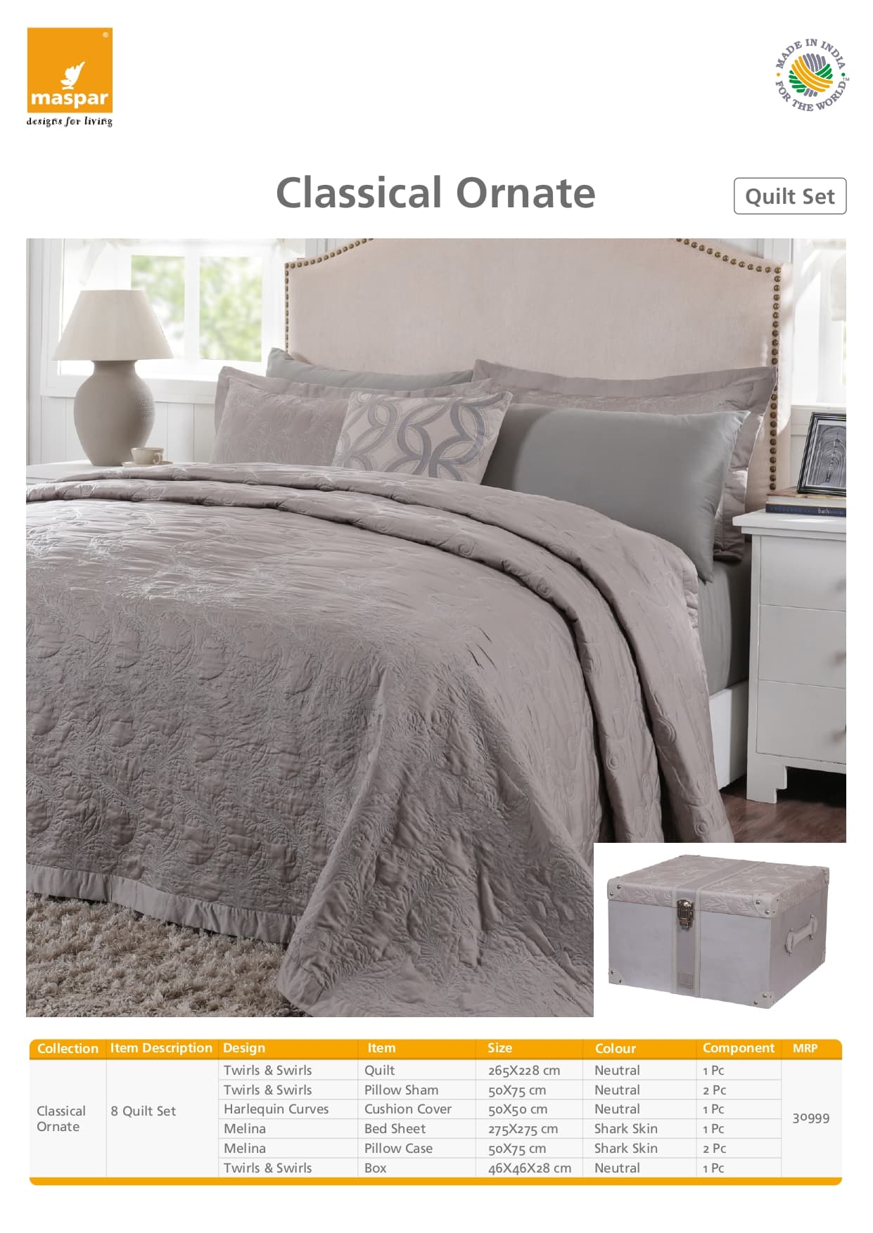 Twirls & Swirls 8 Pcs Quilt Set - Neutral & Shark Skin