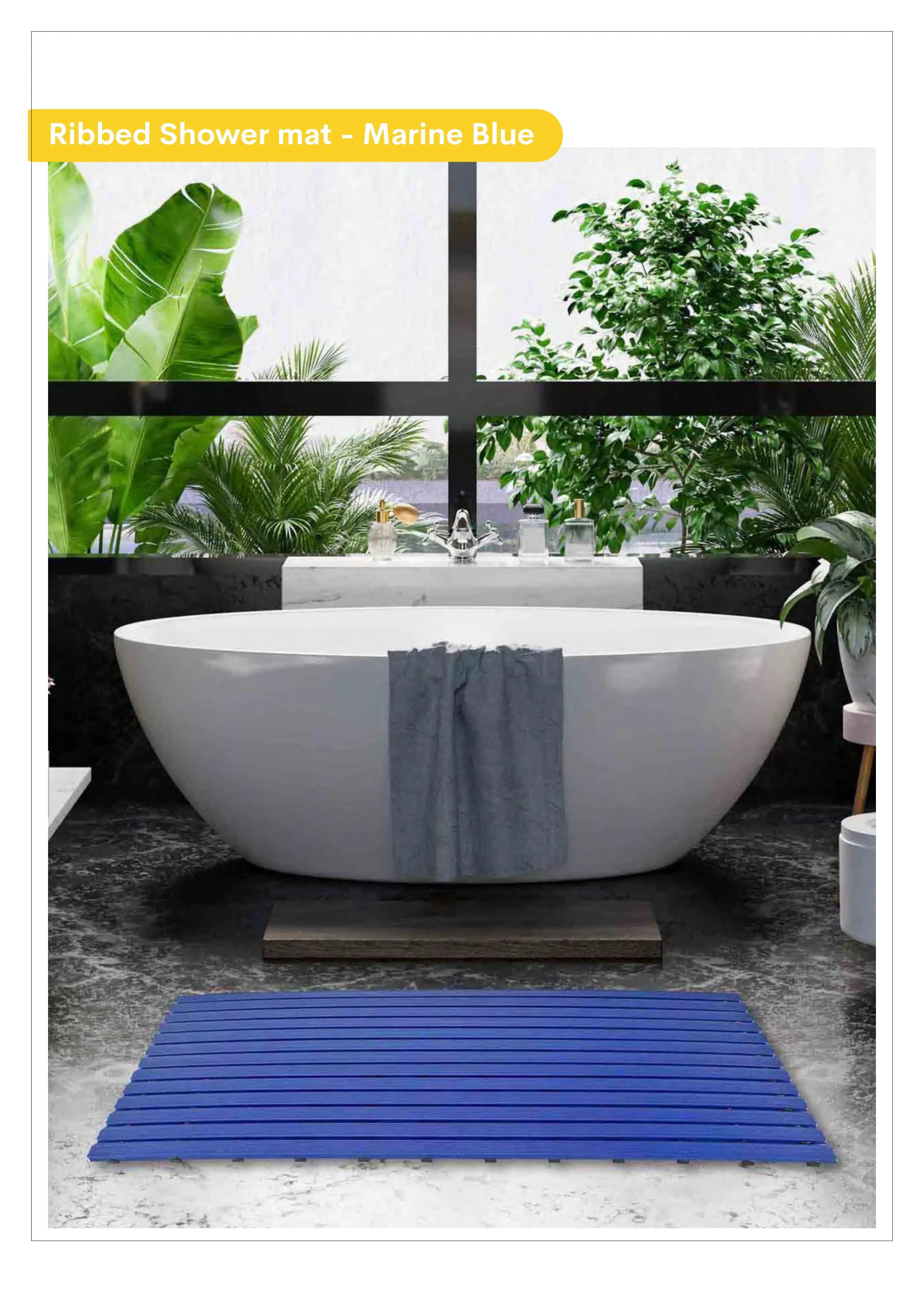 Marine Blue Ribbed Shower Mat | Anti-Slip Bath Rug