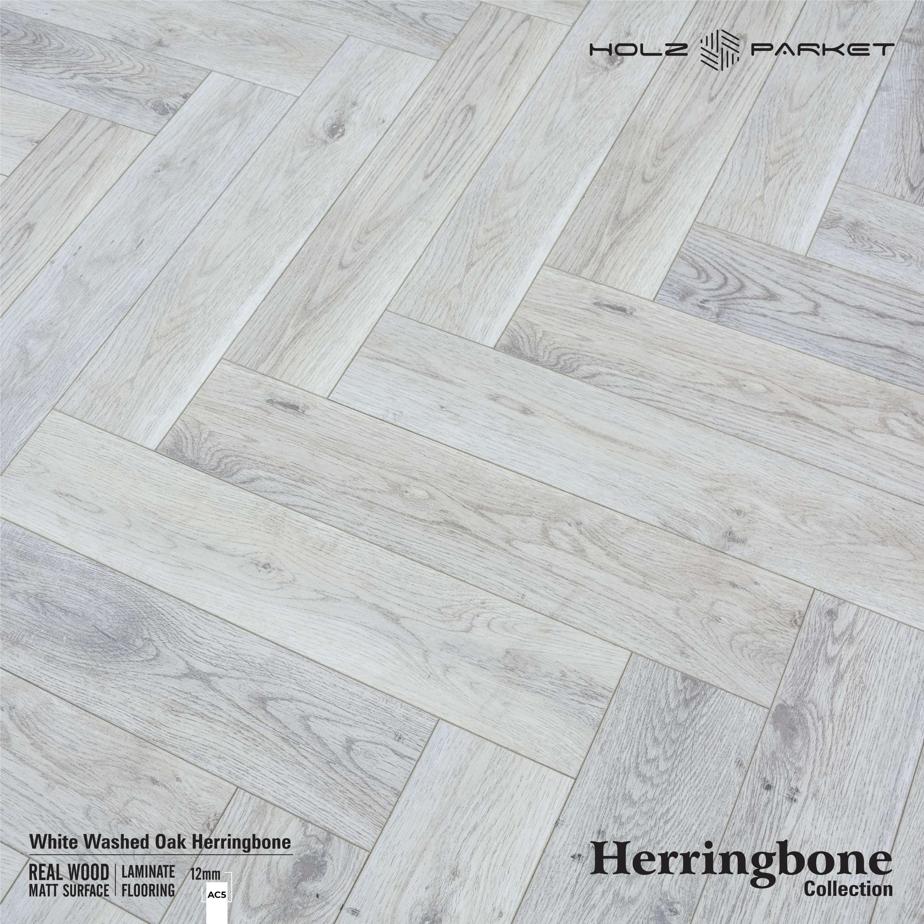 White Washed Oak Herringbone 12MM Lamiwood Flooring